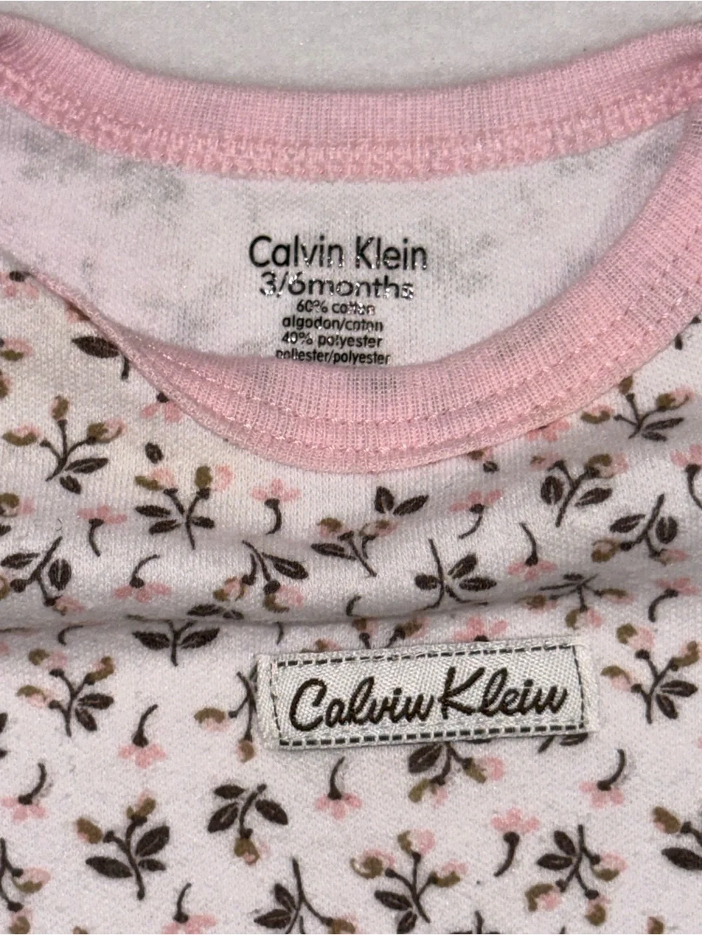 Lot of 2 Calvin Klein Baby Girls' Pink Floral One-Piece Bodysuit size 3 - 6 mth